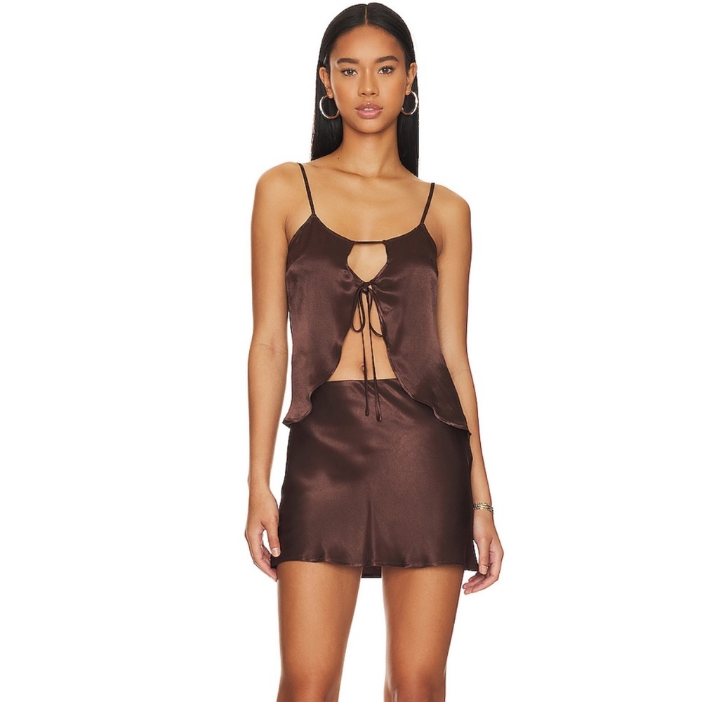 Brown Silk SNDYS X Revolve Cassis Skirt